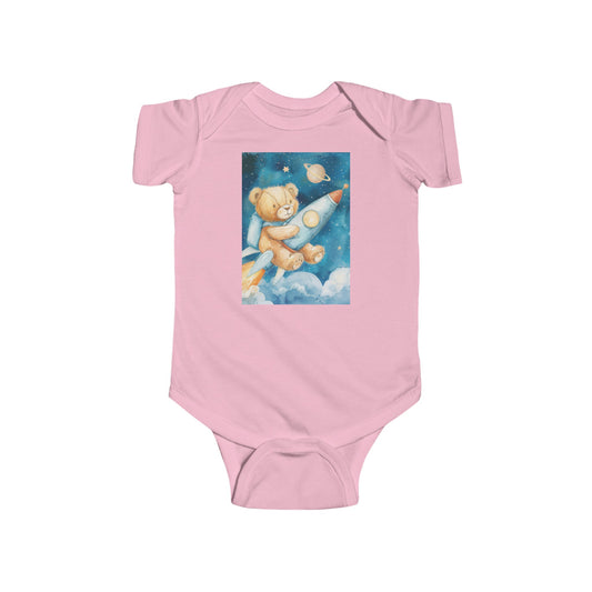 teddy bear rocket watercolor Infant Fine Jersey Bodysuit