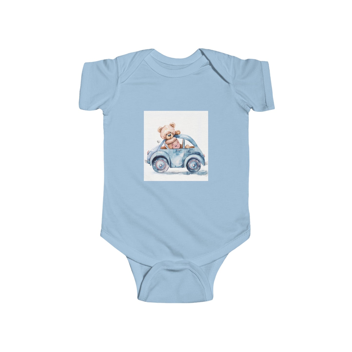 teddy bear car watercolor Infant Fine Jersey Bodysuit