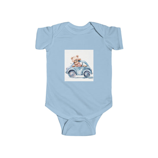 teddy bear car watercolor Infant Fine Jersey Bodysuit