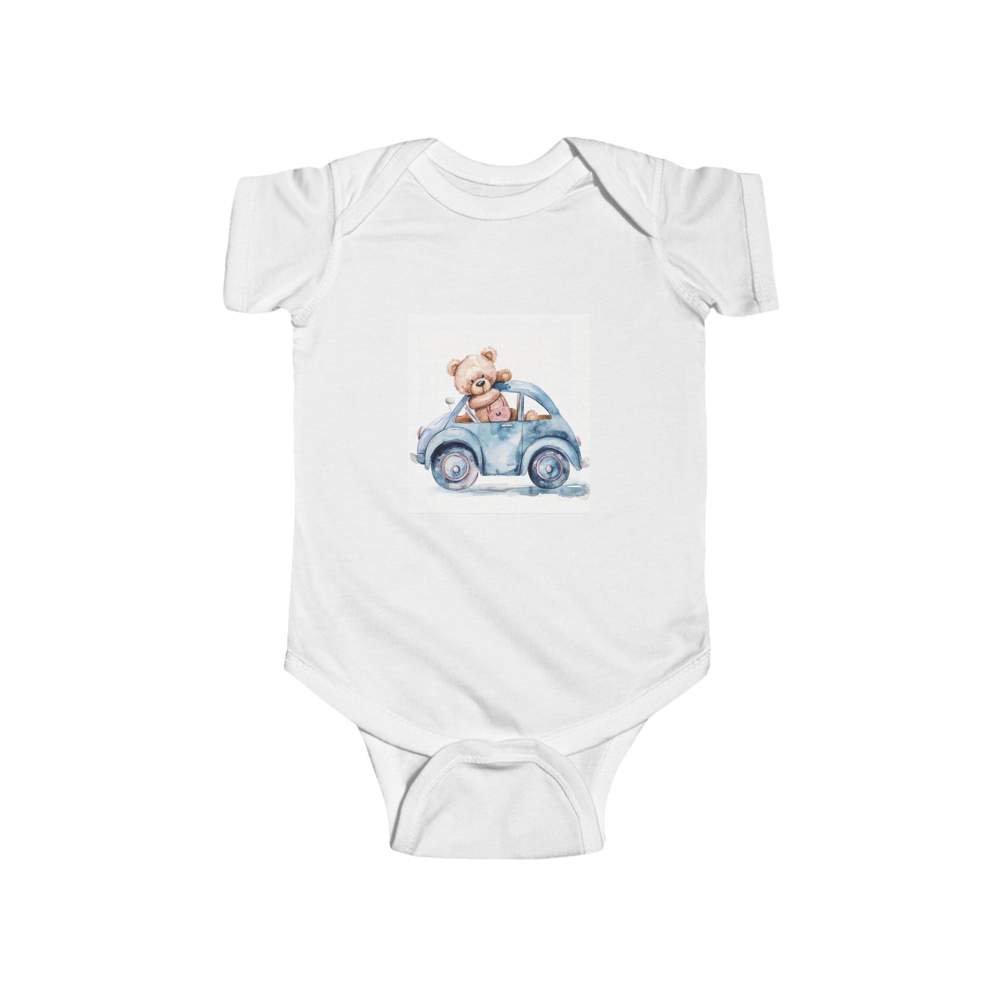 teddy bear car watercolor Infant Fine Jersey Bodysuit